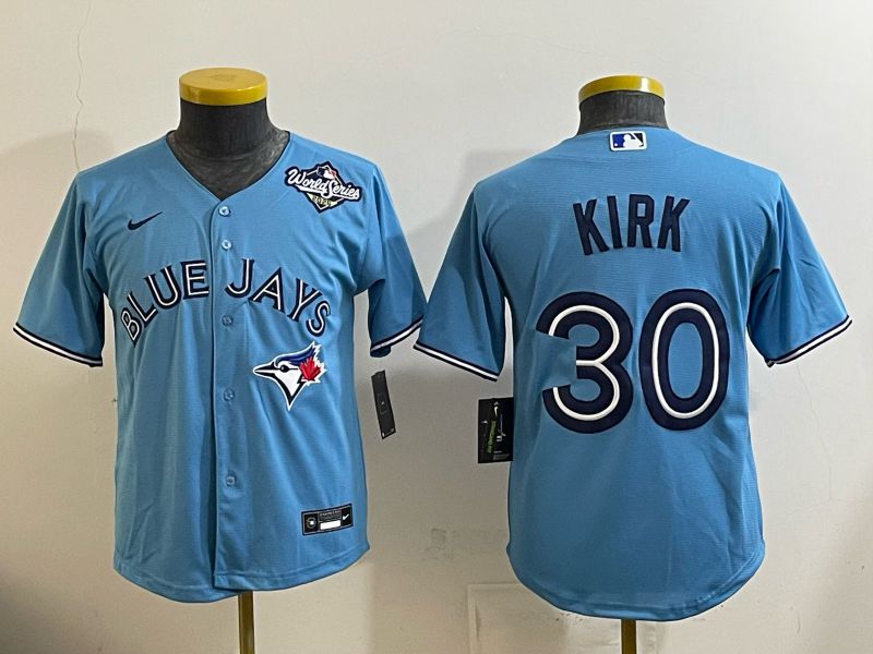 Youth 2025 Nike Toronto Blue Jays #30 Kirk Light Blue Game MLB Jersey 01